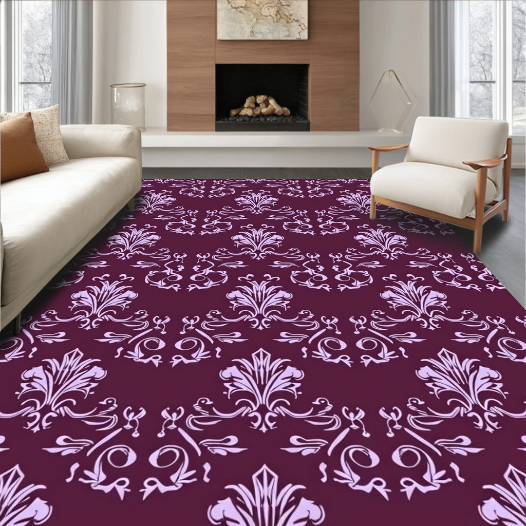 Rich Plum Damask Floral Design Rug