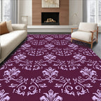 Rich Plum Damask Floral Design Rug