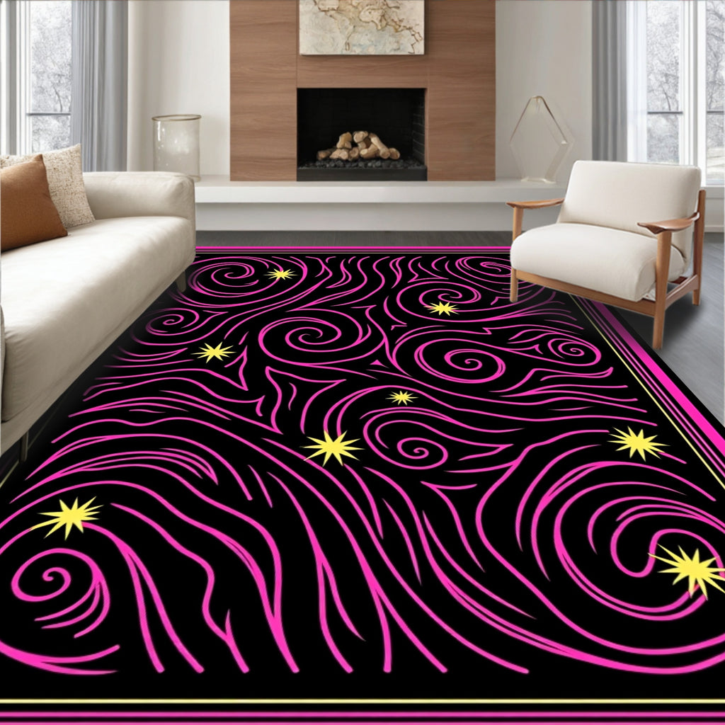 Hot Pink Swirl Star Graphic Design Rug
