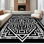 Black White Maze Geometric Design Rug