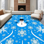 Whimsical Blue Snowman Snowflake Swirl Rug