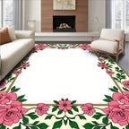 Elegant Pink Rose Floral Border Pattern Rug
