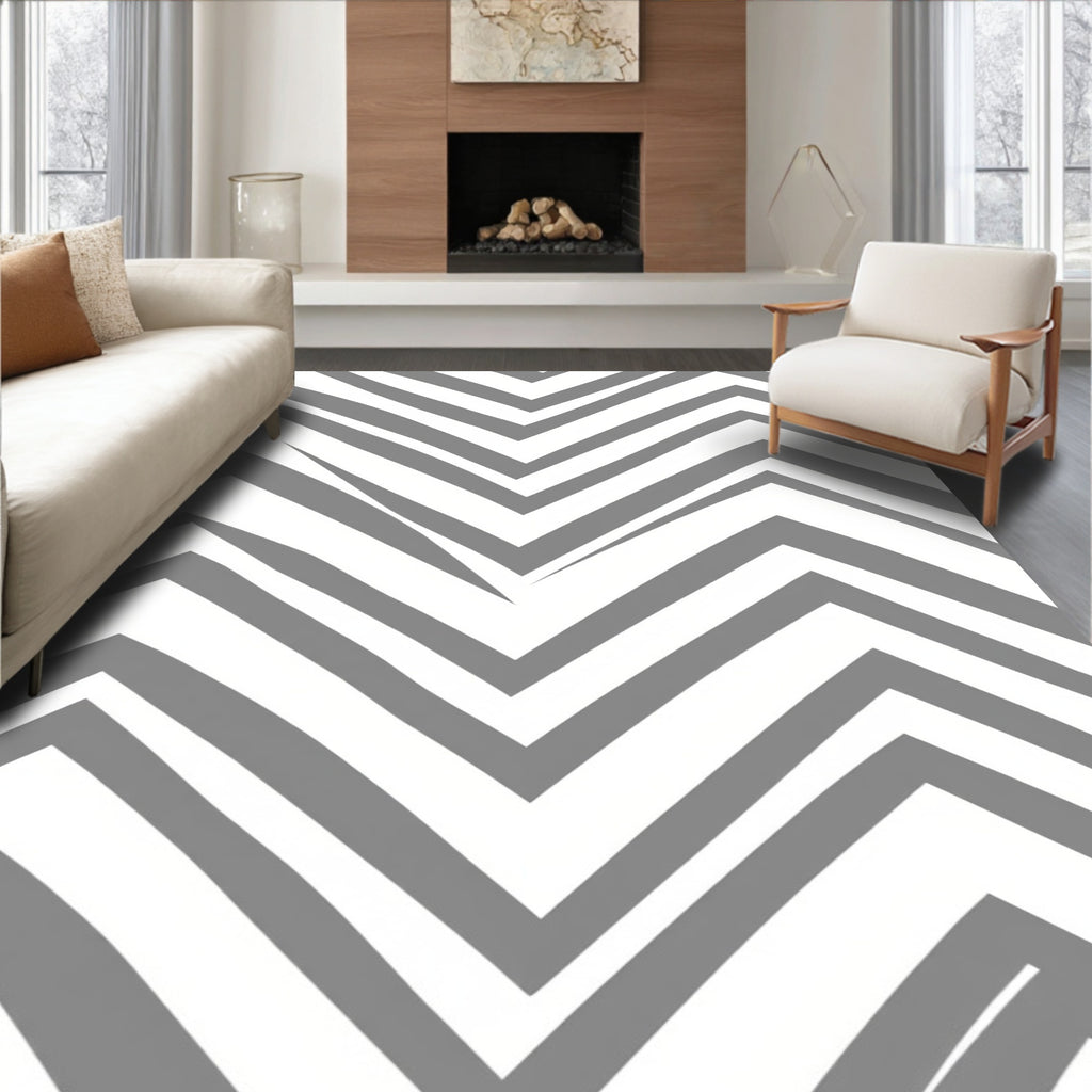 Gray Chevron Abstract Geometric Pattern Rug