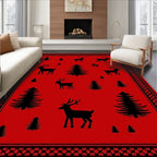 Bold Red Deer Pine Pattern Rug