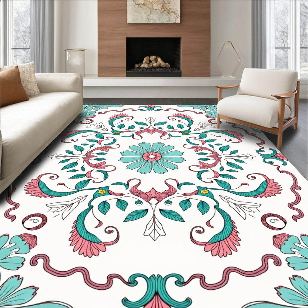 Retro Floral Swirl Design Rug