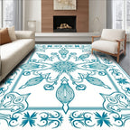 Teal Intricate Floral Sunburst Design Rug