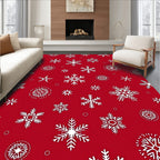 Winter Snowflake Patterned Red Rug