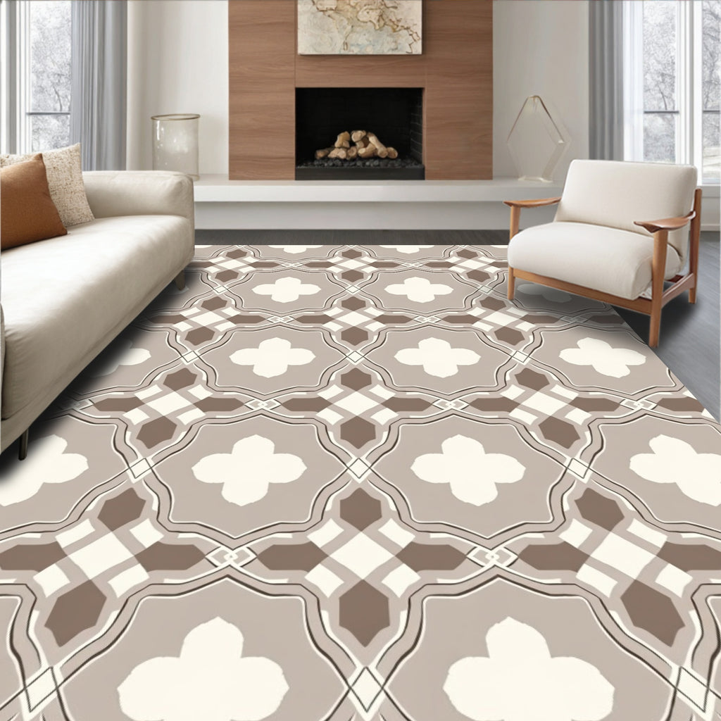 Geometric Quatrefoil And Diamond Pattern Rug