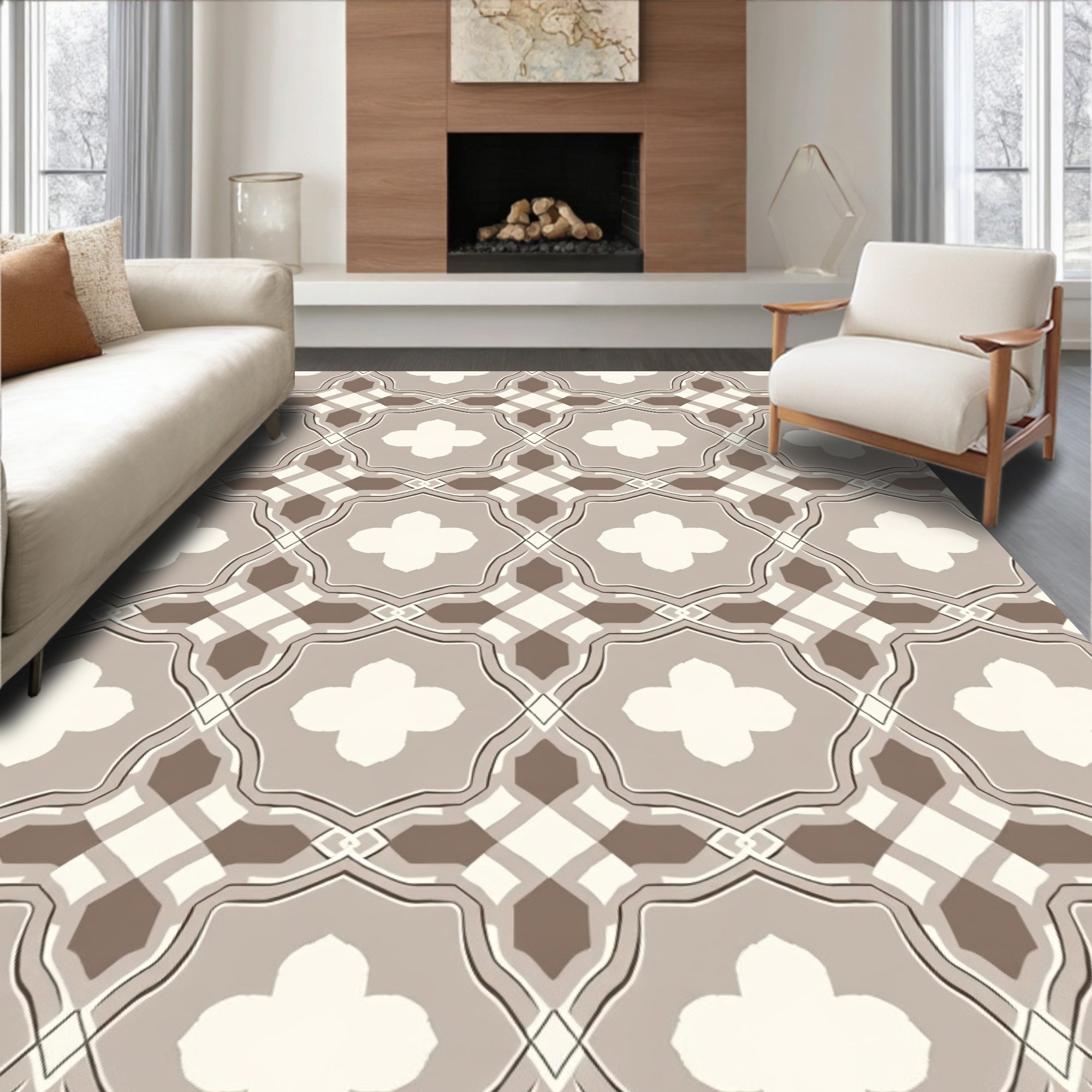 Geometric Quatrefoil And Diamond Pattern Rug