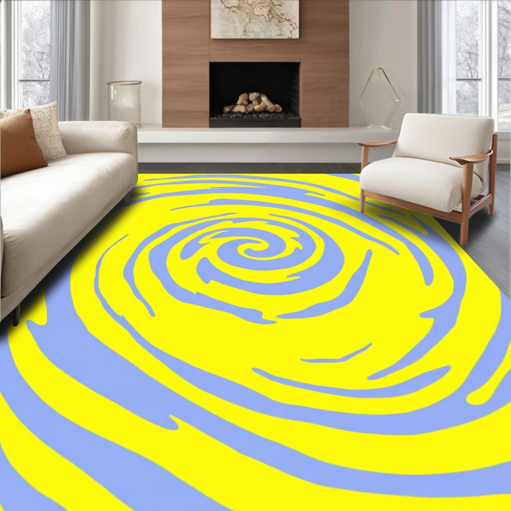 Vibrant Swirl Yellow Blue Abstract Rug