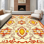 Ornate Red Yellow Floral Pattern Rug