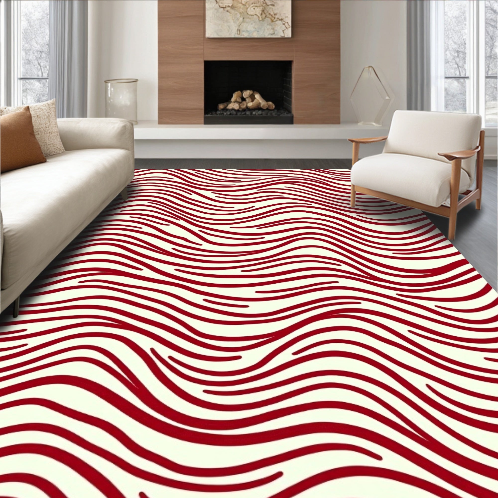Crimson Wave Pattern Design Rug