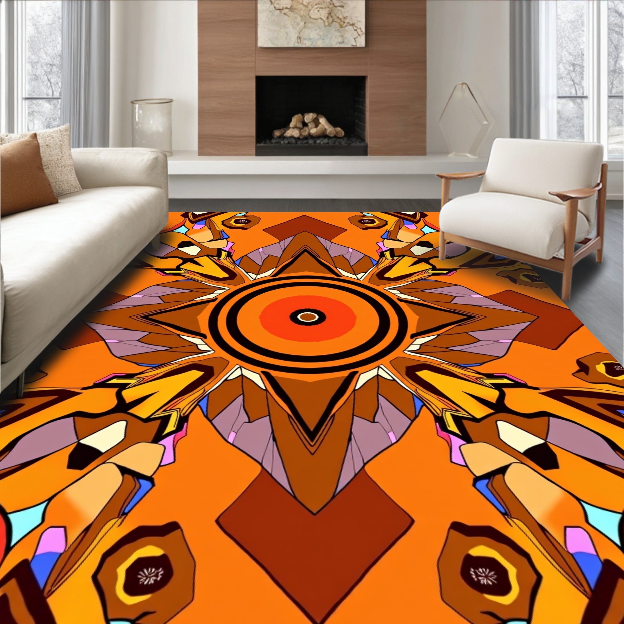 Warm Orange Abstract Geometric Design Rug