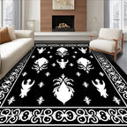 Ornate Black White Damask Pattern Rug