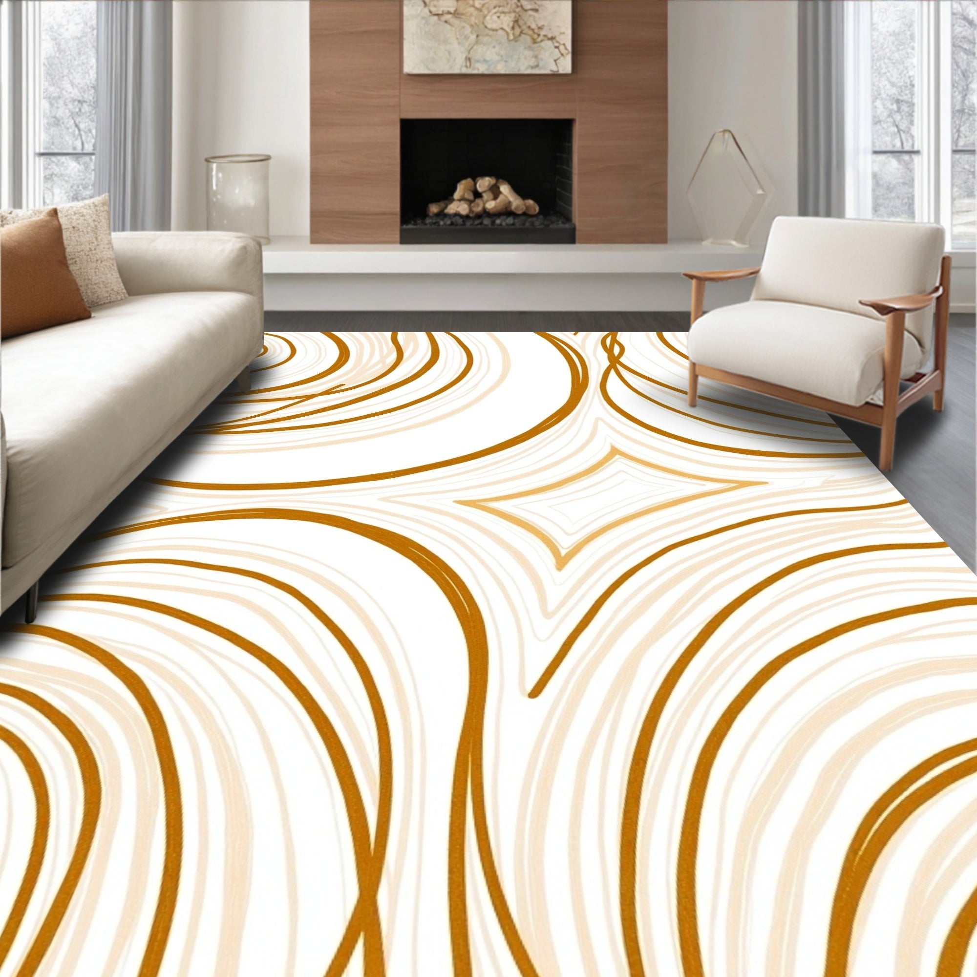 Gold Swirls Dynamic Pattern Rug