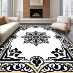 Elegant Black Cream Floral Medallion Rug