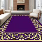 Ornate Yellow Floral Scrollwork Frame Rug