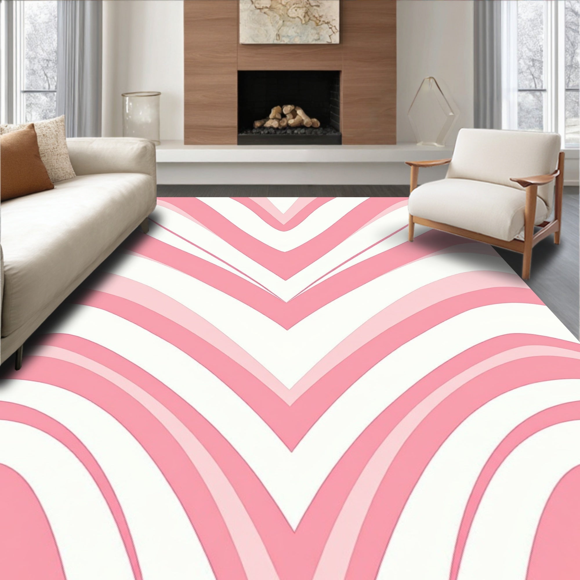 Soft Pink Chevron Wave Pattern Rug