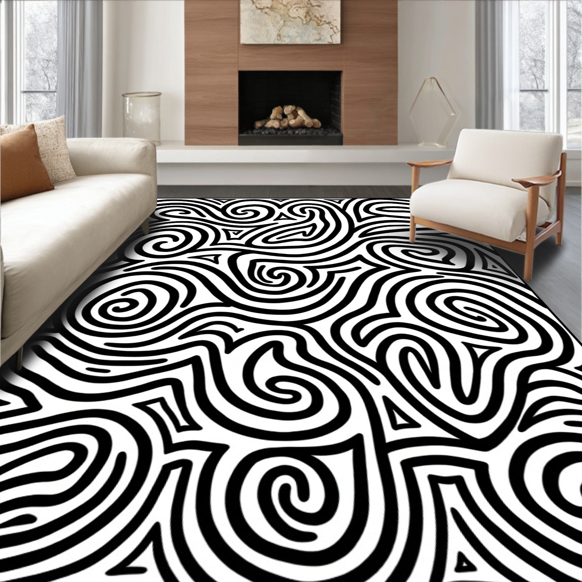 Bold Abstract Swirl Pattern Rug