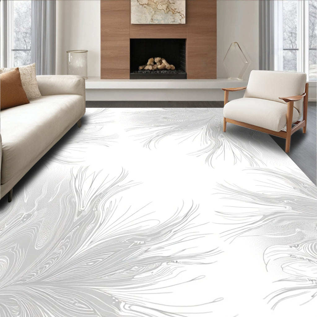 Delicate Feather-like Swirl Pattern Rug