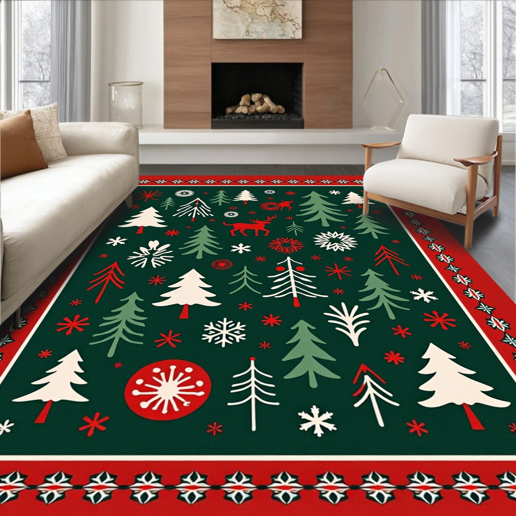 Festive Forest Tree Deer Pattern Rug