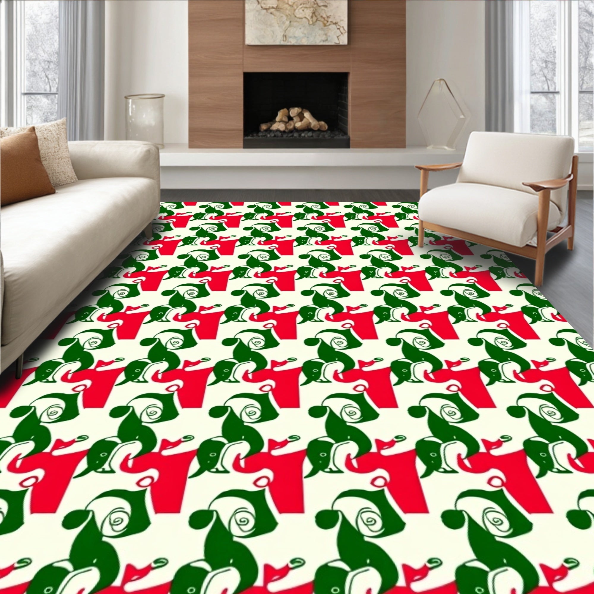 Whimsical Rudolph 2 Tone Design Rug