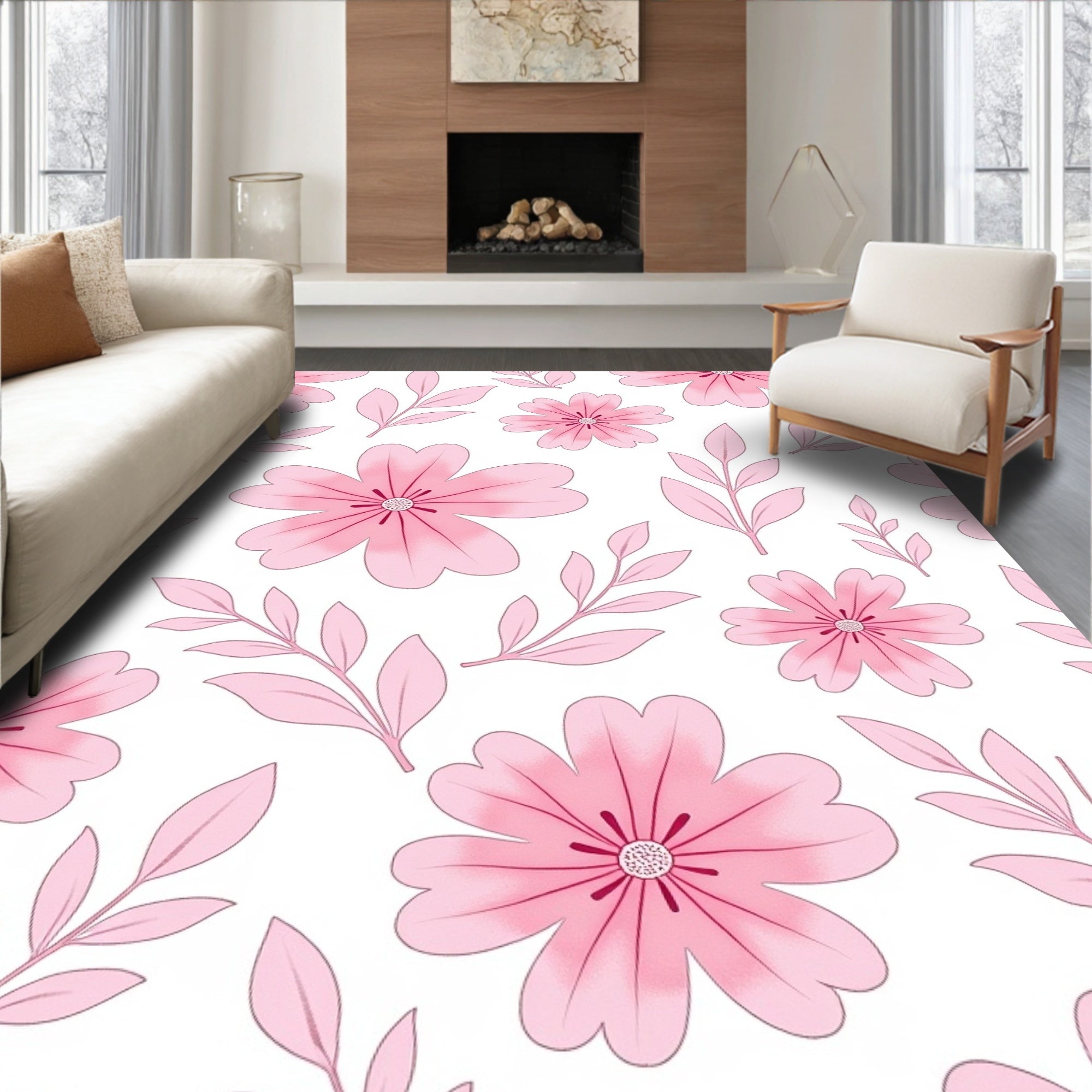 Delicate Pink Blossom Pattern Rug