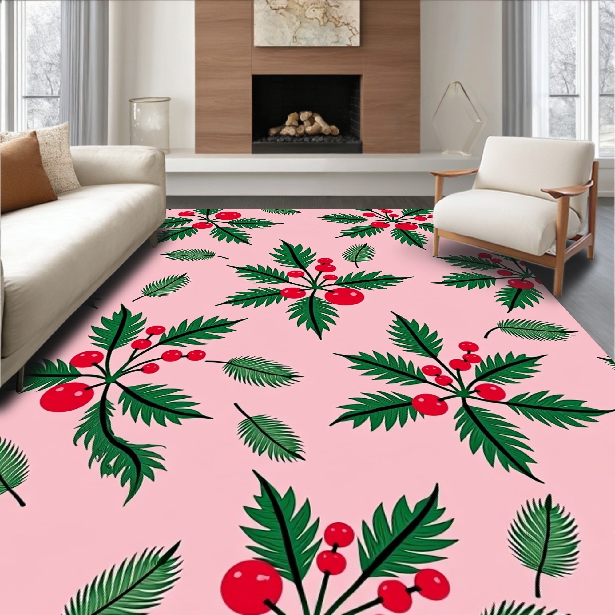 Crimson Berry Festive Foliage Arrangement Rug