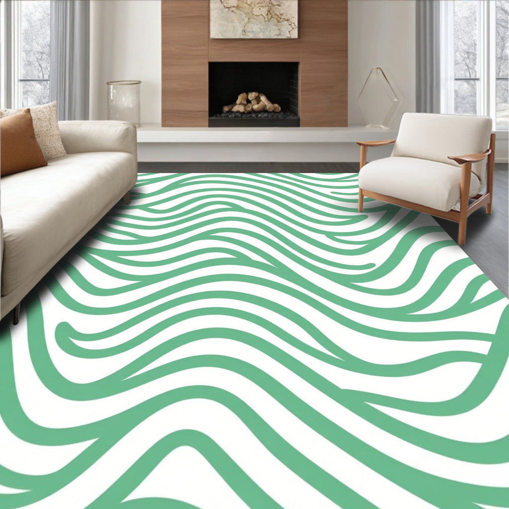 Mint Green Wavy Stripe Pattern Rug