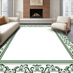 Dark Green Botanical Scroll Frame Rug