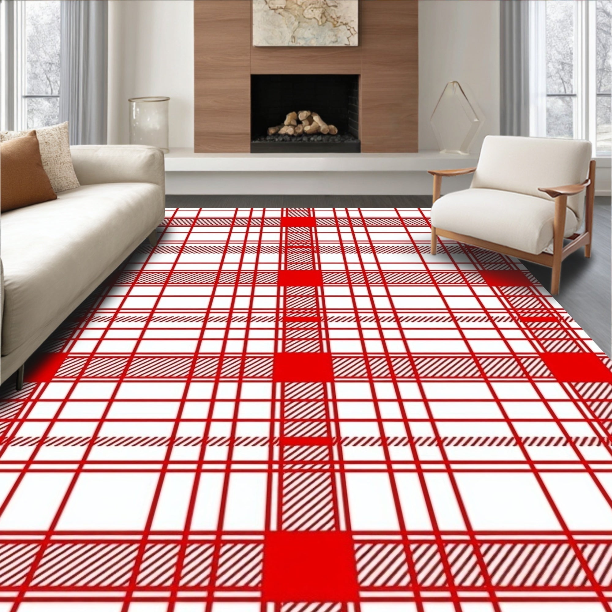 Classic Red Plaid Tartan Checked Rug