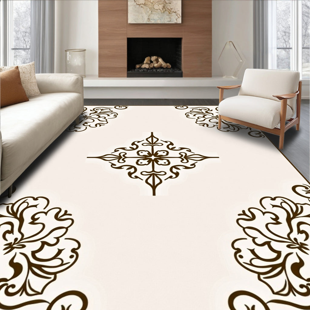 Elegant Floral Scrollwork Border Rug
