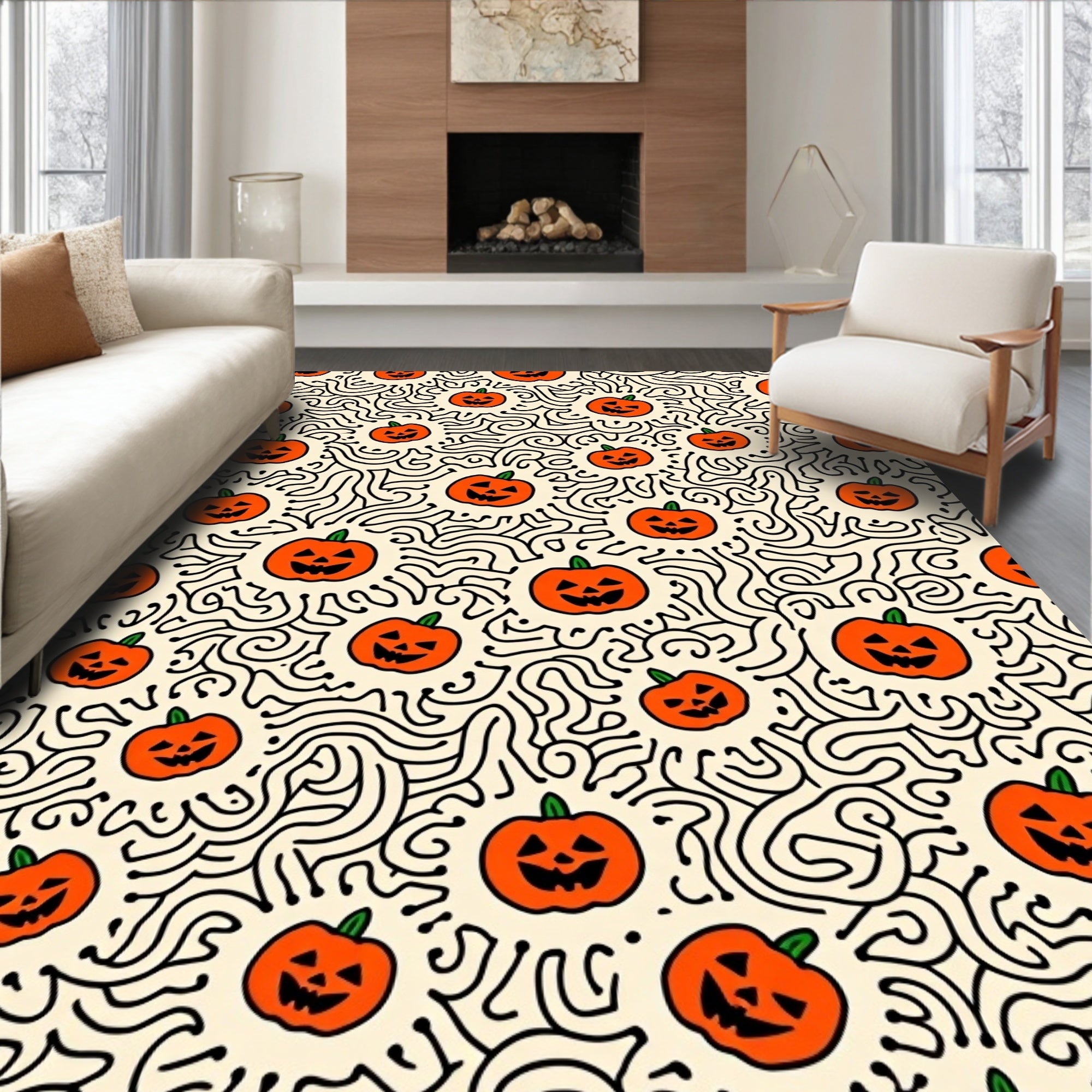 Spooky Jack-o'-lantern Swirl Pattern Rug