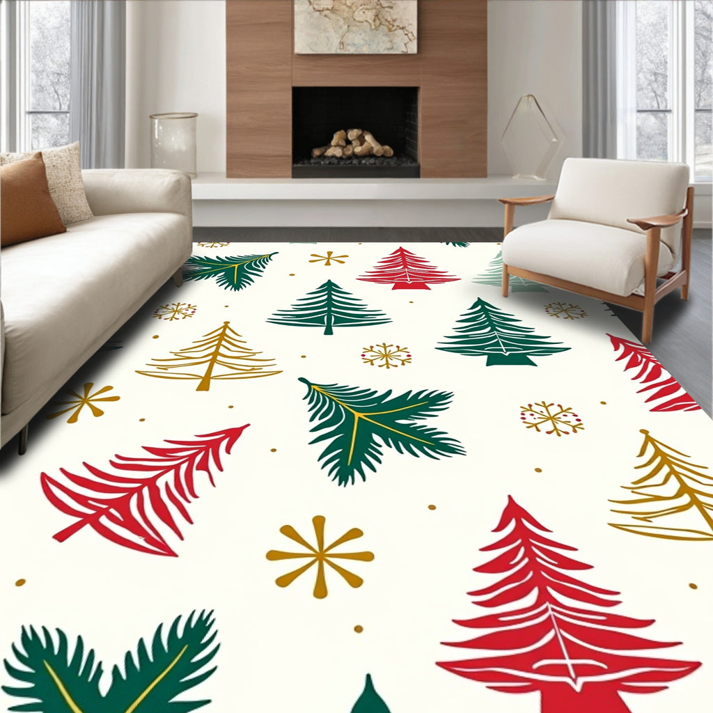 Vintage Christmas Trees Green Red Gold Rug