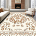 Floral Medallion Patterned Earthy Tones Rug
