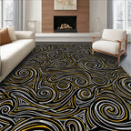 Bold Swirls Black Gold Pattern Rug