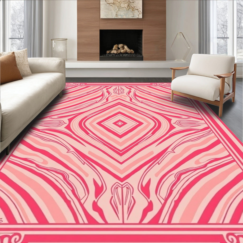 Pink Red Symmetrical Swirl Design Rug