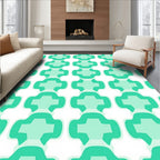 Modern Aqua Interlocking Shape Pattern Rug
