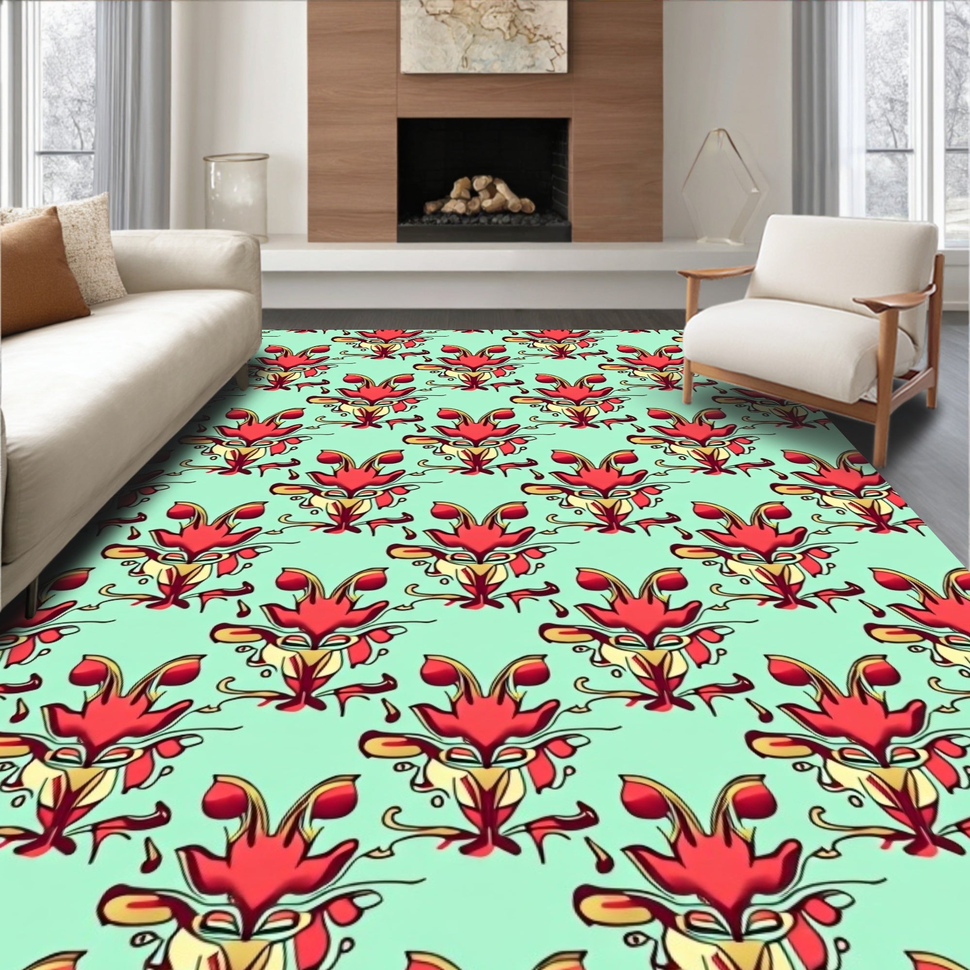 Red Golden Symmetry Pattern Design Rug