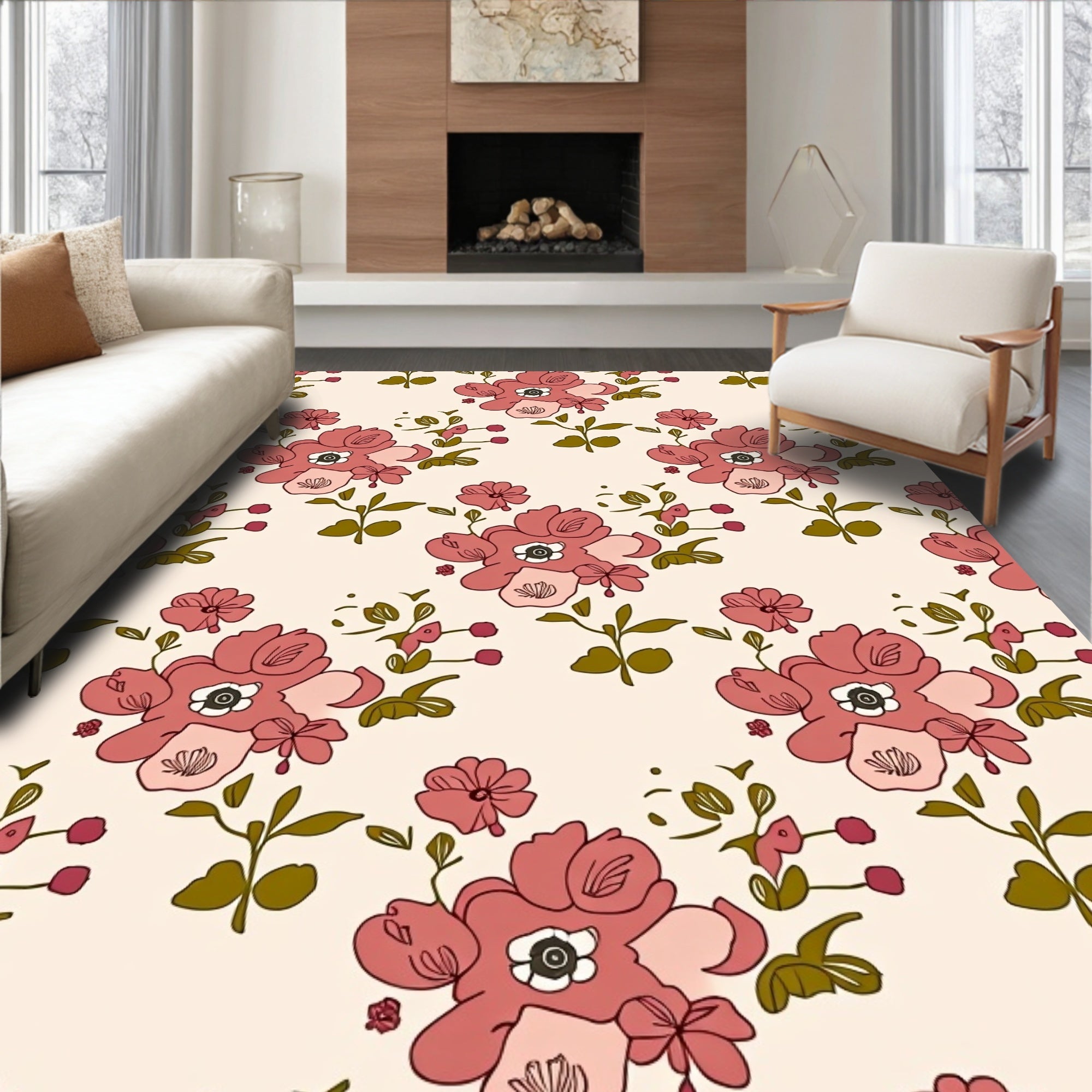Retro Floral Bloom Pattern Rug