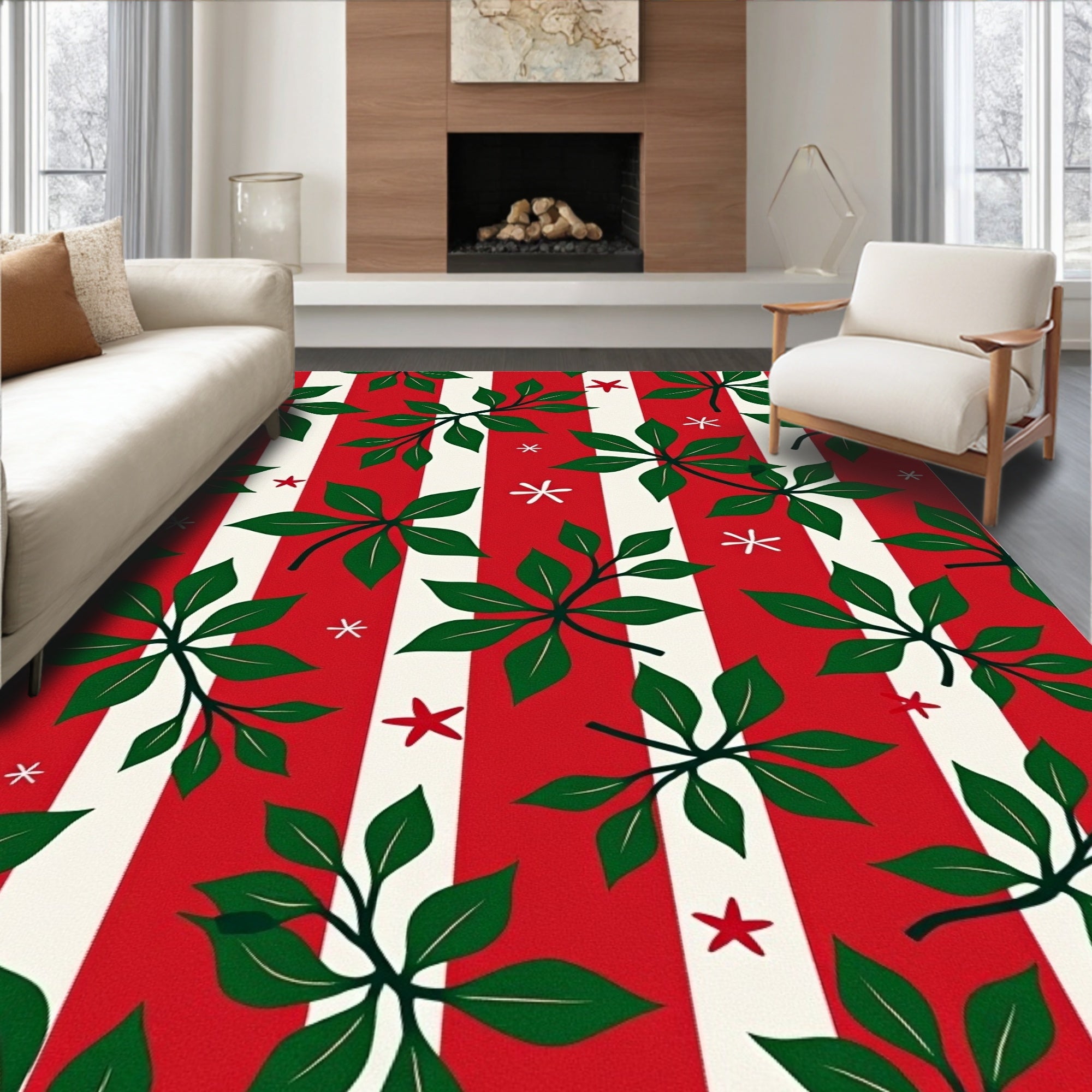 Festive Foliage And Star Pattern Rug