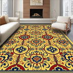 Ornate Floral Medallion Yellow Red Blue Rug