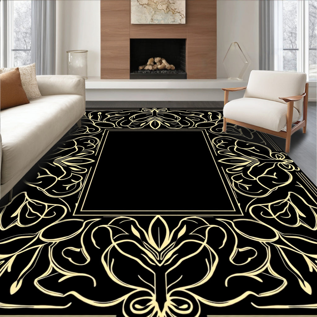 Ornate Floral Scrollwork Accent Frame Rug