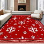 Festive White Snowflake Red Pattern Rug