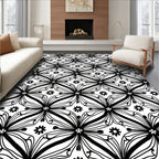 Black White Floral Star Pattern Rug