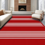 Crimson Red And White Striped Design Rug