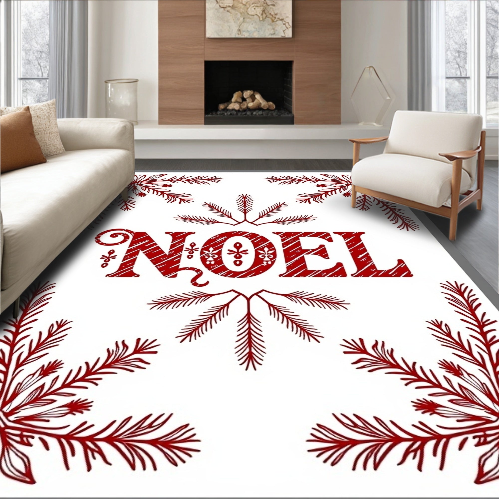 Rustic Red Noel Pine Branch Frame Rug