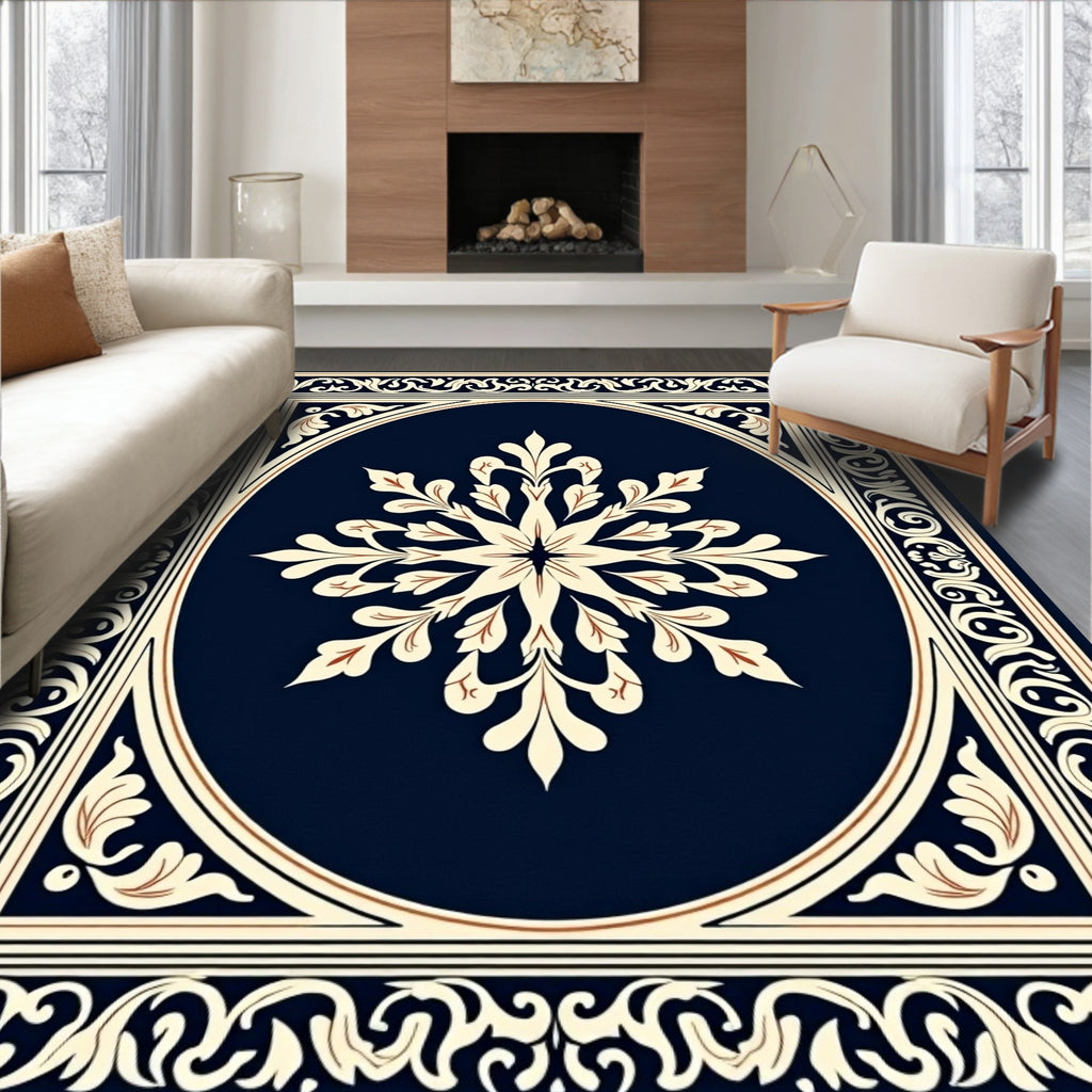 Classic Oval Floral Scrollwork Design Rug