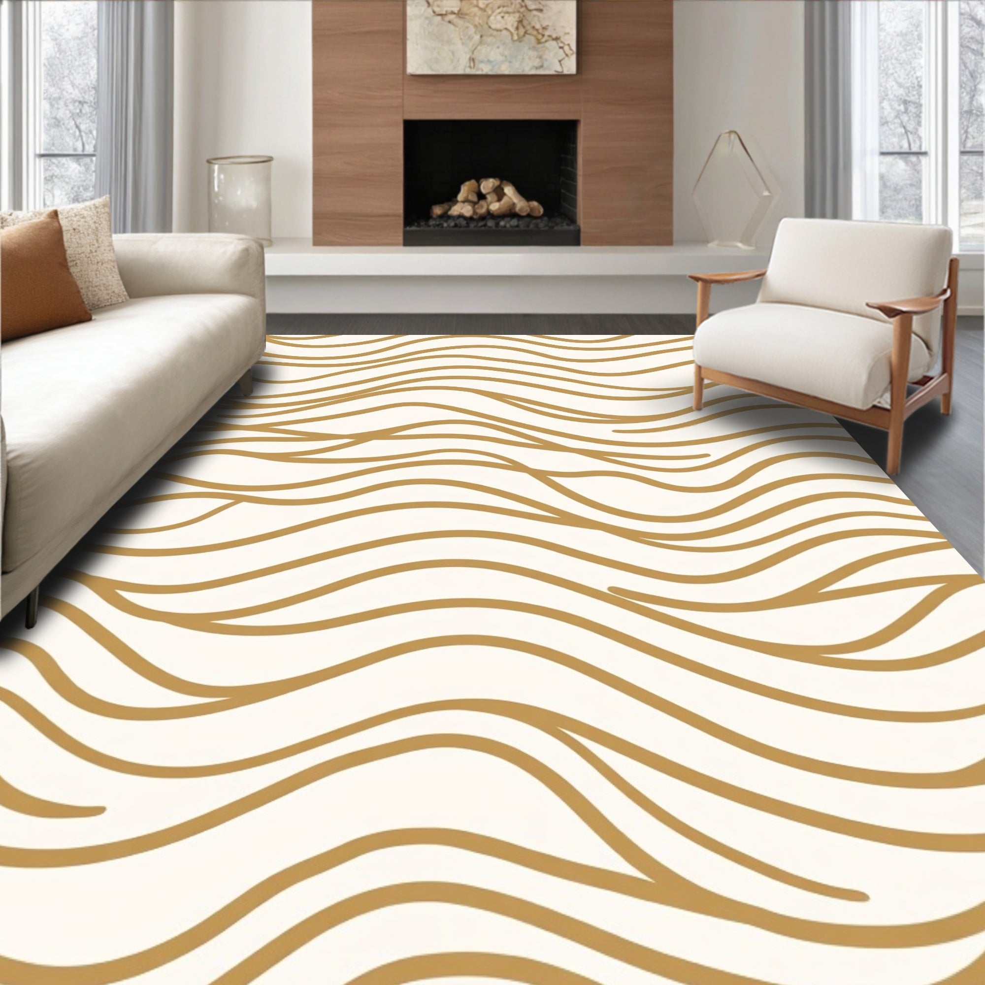 Wavy Lines Gold Pattern Rug