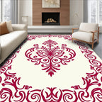 Regal Red Floral Scroll Pattern Rug